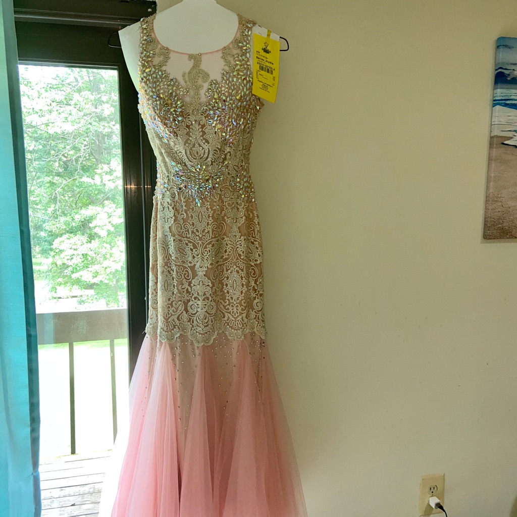 Size 2 Beautiful Pink And Gold Renaissance Prom Dress With Rhinestones.
